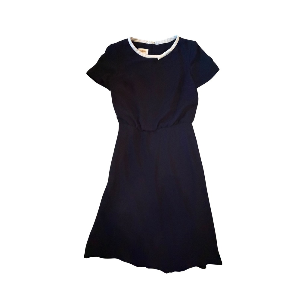 Talbots Navy Blue Short Sleeve Fit and Flare Dress White Contrast Collar Size 4